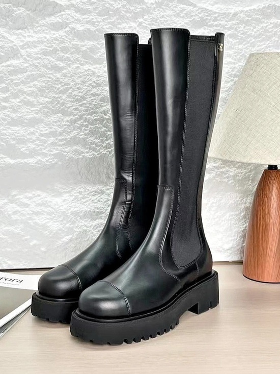 CHANEL Shoes - Chanel Calfskin Lug Sole High Boots Black
